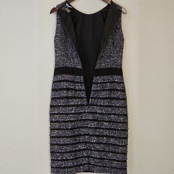 Etcetera Women's Dress Virgin Wool Silk Cotton Blend Sheath Blue Black Grey Sz 8 - Picture 9 of 14